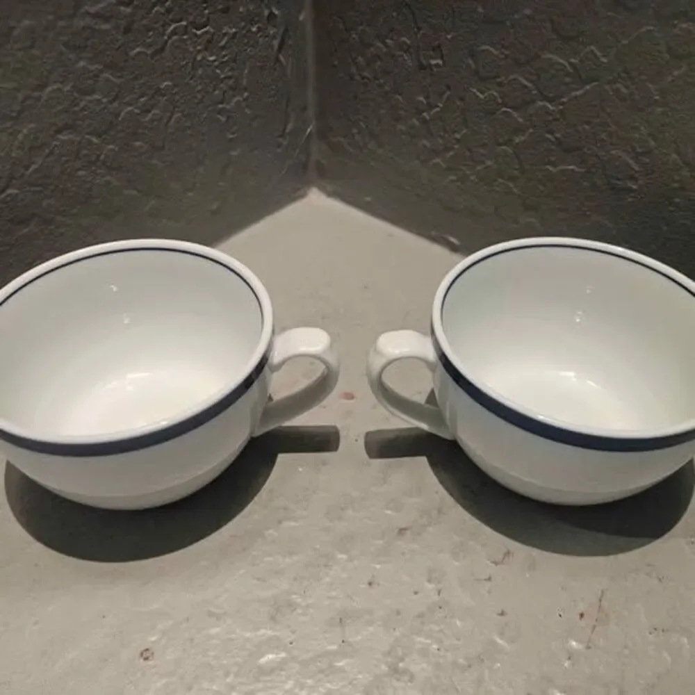Williams Sonoma Brasserie Blue Banded Ceramic Coffee Cups - Set of 2